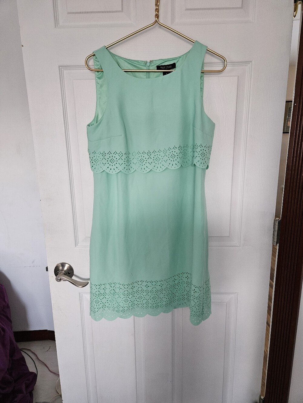 White House Black Market Mint Green Sleeveless Eyelet Shift Dress